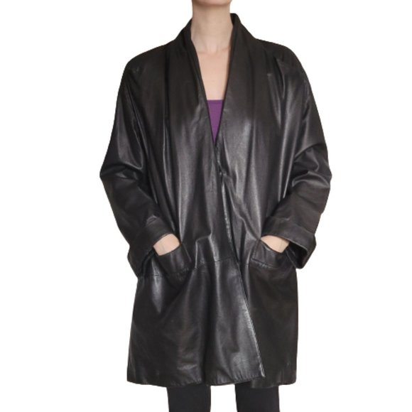 Vtg Leather Jacket Italian Black Size 14 - Picture 1 of 11